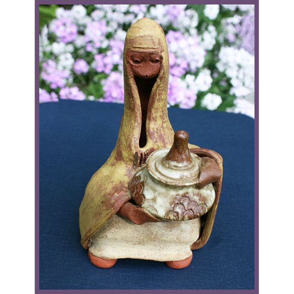 vintage David Kalderon clay statue woman holding pot - Israel - Picture 6 of 6